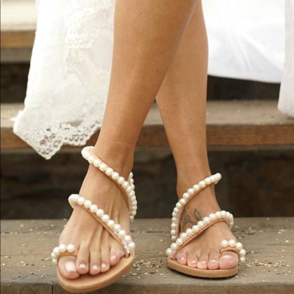 Nude Pearl Wrap Sandals